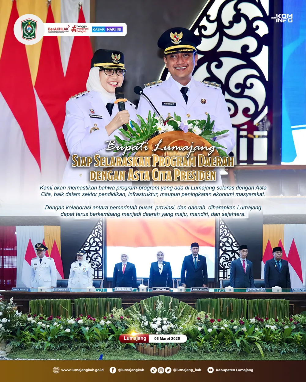 Serah Terima Jabatan Bupati dan Wakil Bupati Lumajang Periode 2025-2030
