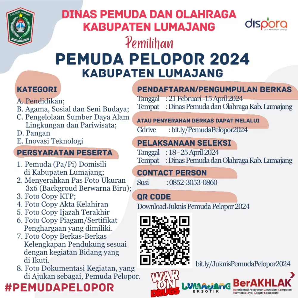 Seleksi Pemuda Pelopor Kabupaten Lumajang 2024 telah Dibuka, Simak Syarat dan Ketentuannya