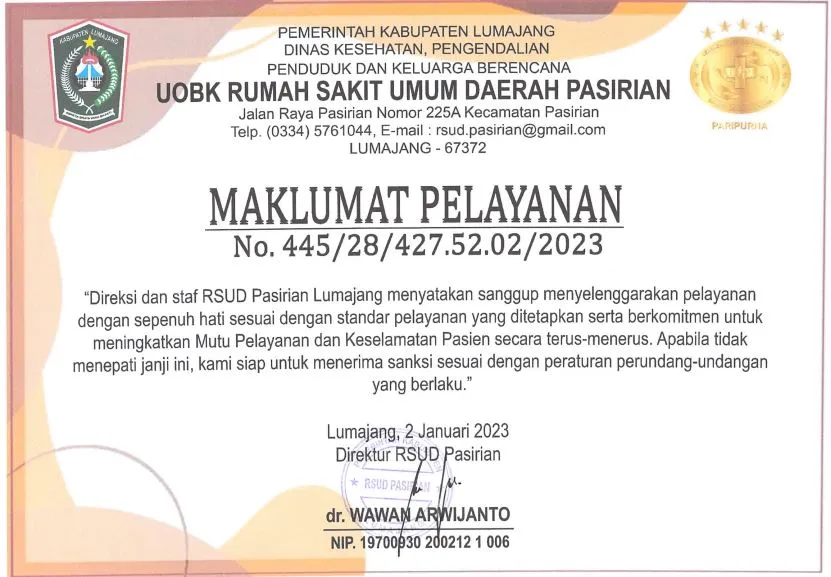 MAKLUMAT PELAYANAN RSUD PASIRIAN